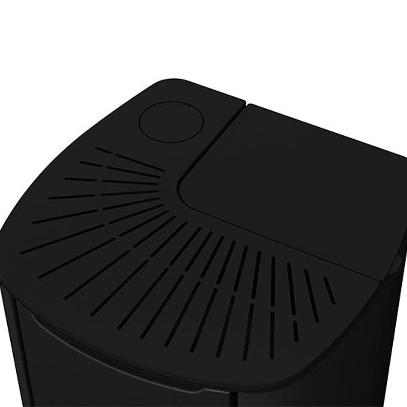 Poêle à granulés étanche Angy Top 7 kW noir avec design contemporain et grilles de ventilation