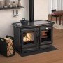 Cuisinière à bois Alaska 12 kW, design moderne, avec four et espace flambée, idéale pour cuisiner au bois.
