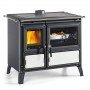 Cuisinière à bois Milly 9.2 kW avec porte vitrée et espace cuisson, idéale pour chauffage et cuisine écologique