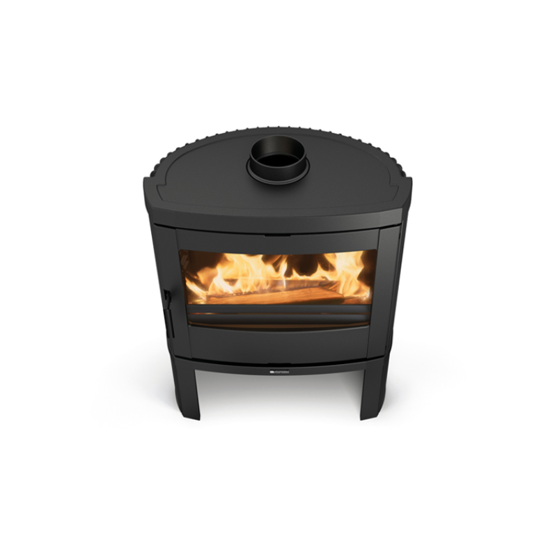 Poêle à bois Nordica Jennifer 2.0 en acier noir avec foyer panoramique et conduit de fumée 7,7 kW