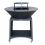 Brasero plancha Brasinox Fiesta 100 cm en inox gris anthracite sur piètement à roulettes avec grille de cuisson