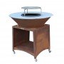 Brasero plancha Brasinox Fiesta en acier corten avec chariot de rangement et grille de cuisson 100 cm