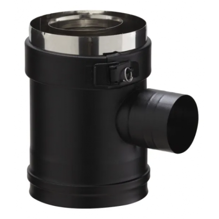 Té de raccordement double paroi noir 80/125 mm avec dérivation 60 mm pour conduit de cheminée