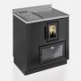 Cuisinière à granulés encastrable moderne noire avec fenêtre et tiroir, idéale pour une cuisson éco-énergétique.
