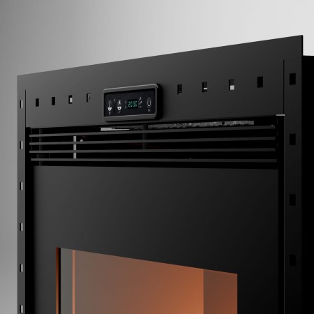 Insert à granulés encastrable Firebox Linea design noir avec panneau de commande numérique et vitre panoramique