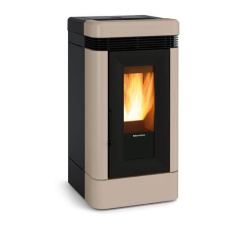 Poêle à granulés Extraflame Lucia 12Kw beige et noir avec vitre enflammée et grilles de ventilation