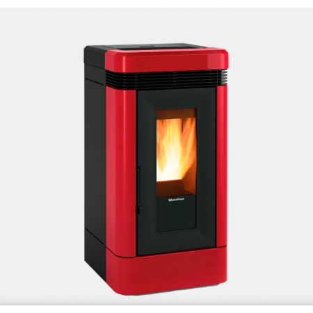 Poêle à granulés Extraflame Lucia rouge et noir 12Kw avec flammes visibles et système de ventilation