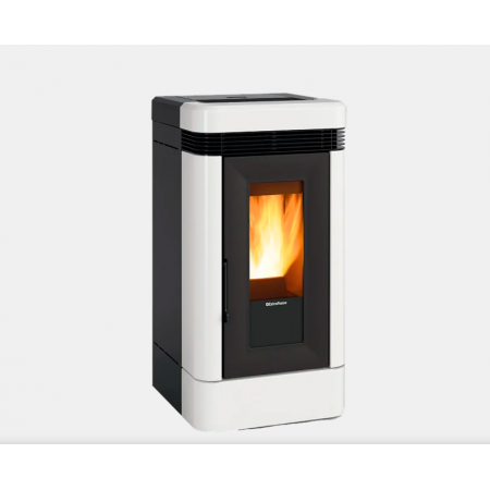 Poêle à granulés Extraflame Lucia blanc et noir 12Kw avec vitre panoramique et grilles de ventilation