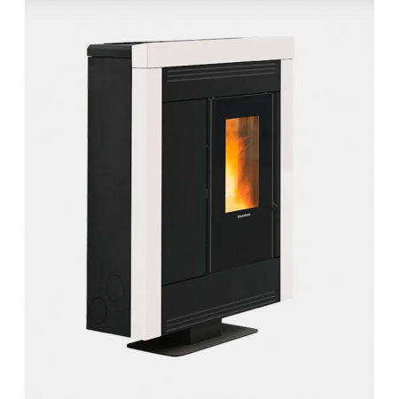 Poêle à granulés Souvenir Plus Steel design noir et blanc 10 kW avec vitre panoramique et flammes visibles