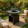 Brasero en acier gris de 100 cm avec plaque de cuisson en inox 304, idéal pour les barbecues en extérieur.