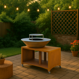 Brasero Brasinox Fiesta BBQ Plancha Island ⌀75 cm en Acier Corten Brasero en acier de 75 cm avec plaque de cuisson inox 304 Cuisson uniforme