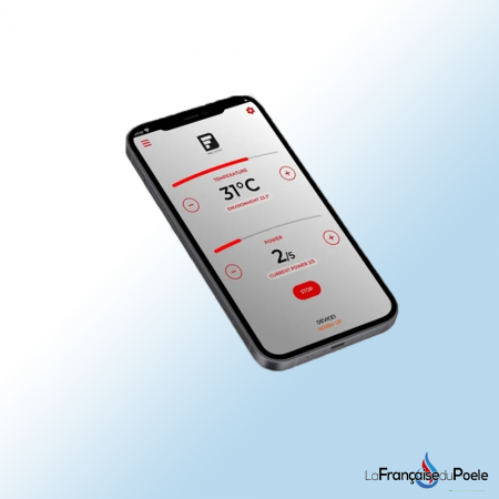 Interface de contrôle mobile pour module Wi-Fi Duepi avec réglage température et puissance chauffage