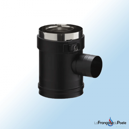 Té noir pour conduit, diamètre 80/125 mm avec piquage 60 mm, optimisé pour systèmes de ventilation ou chauffage.