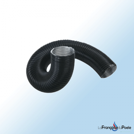 Flexible conduit d'air en métal noir pour poêle à pellet, diamètre 60 mm, résistant et adaptable pour une ventilation optimale.