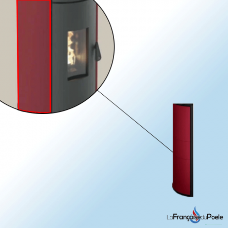 Joue latérale gauche rouge pour poêle Lorena 9kW, design moderne et élégant pour chauffage efficace et esthétique.