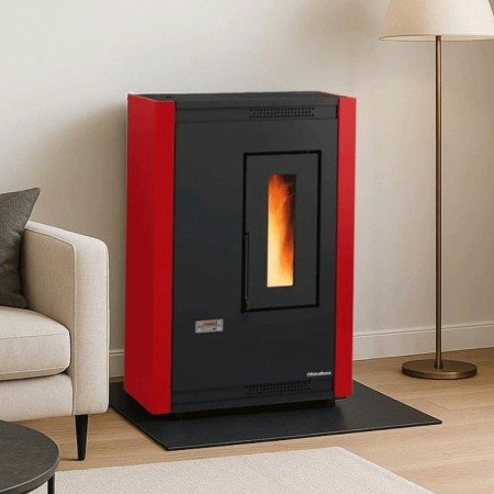 poêle à granulés étanche extra plat luisella 5.0 de 6,5 kw moderne, compact et design noir