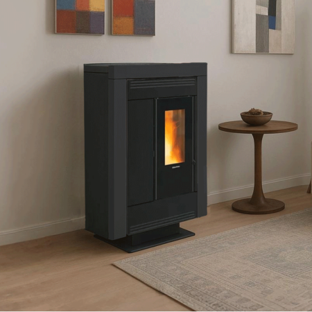 Souvenir plus Steel 5.0 10Kw poêle a granules étroit et canalisable Rendement : 94,0 % – 92,5 %