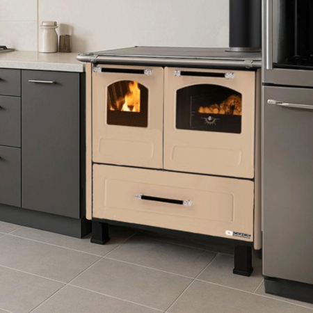 Family 7.5kw Cuisiniere a bois beige Rendement élevé – Avec un rendement supérieur à 80 %