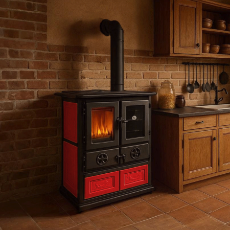 Cuisinière à Bois 7,9 kW Rosetta Sinistra 5.0 Habillage en céramique émaillée – Élégante, résistante et facile à entretenir