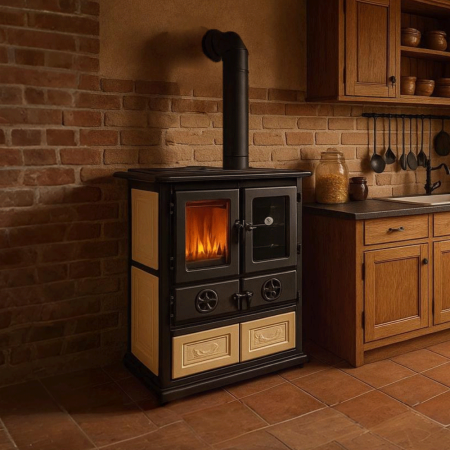 Cuisinière à Bois 7,9 kW Rosetta Sinistra 5.0 Excellente performance énergétique : 85,1 % de rendement