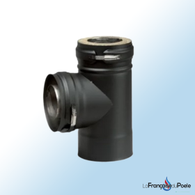 Raccord té 90° double paroi noir isolé pour conduit de fumée diamètre 80 mm