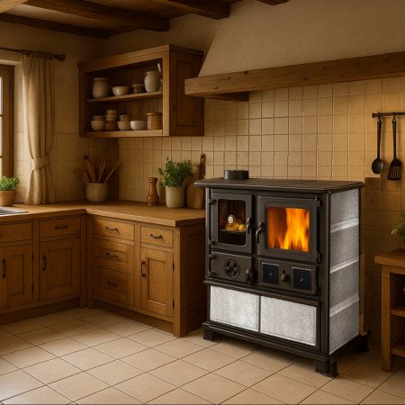 Cuisinière à Bois Rosa Sinistra Reverse 8kw pierre ollaire