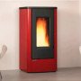 Poêle à granulés rouge Dahiana VFS 10 kW avec ventilation, design moderne, solution de chauffage efficace.