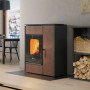 Poêle hybride bois et granulés Margaret Grès Corten 10 kW marron au design contemporain