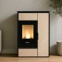 Poêle hybride 10 kW beige fonctionnant au bois et aux granulés pour un confort optimal