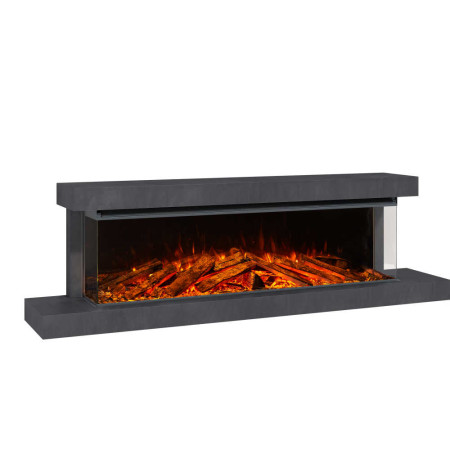 Cheminée électrique murale Lumen avec cadre gris anthracite, effet flammes et bûches incandescentes 2000W