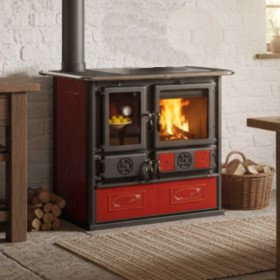 Cuisinière à Bois Rosa Sinistra Reverse 8kw Cuisinière à Bois Rosa Sinistra Reverse 8kw rouge Design traditionnel avec matériaux nobles