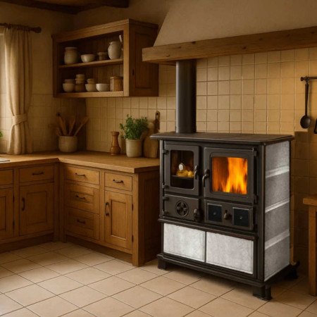 Cuisinière à Bois Rosa Sinistra Reverse 8kw pierre ollaire