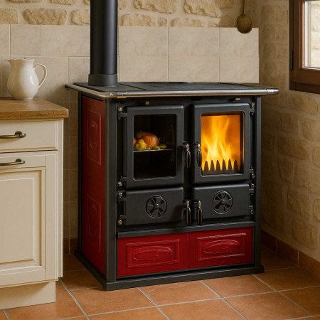 Cuisinière à Bois 7,9 kW Rosetta Sinistra 5.0 Habillage en céramique émaillée – Élégante, résistante et facile à entretenir