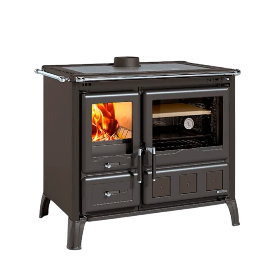Cuisinière bois Gardenia XXL Steel anthracite 10.5kw avec four intégré et foyer vitré allumé