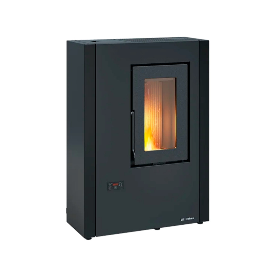 Poêle à granulés Extraflame Luisella 5.0 Maxi noir anthracite 7 kW avec vitre verticale rectangulaire
