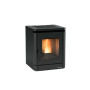 Poêle à granulés compact PEGGY en acier noir avec vitre et flamme visible, puissance 5,1 kW