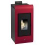 Poêle à granulés Kiara 8 kW rouge et noir avec panneau de commande numérique et vitre panoramique