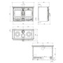 Plan technique et dimensions de la cuisinière à bois Alaska 12 kW avec vue face, profil et dessus