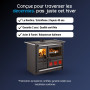 Cuisinière à bois en acier et fonte avec four, foyer visible et plaques de cuisson rouges 11 kW