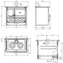 Plan technique et dimensions de la cuisinière à bois Rosa XXL Steel 11 kW avec vues face, profil et dessus