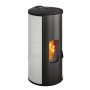 Poêle à granulés Lorena PJ cylindrique blanc et gris anthracite 9Kw avec vitre panoramique et flammes