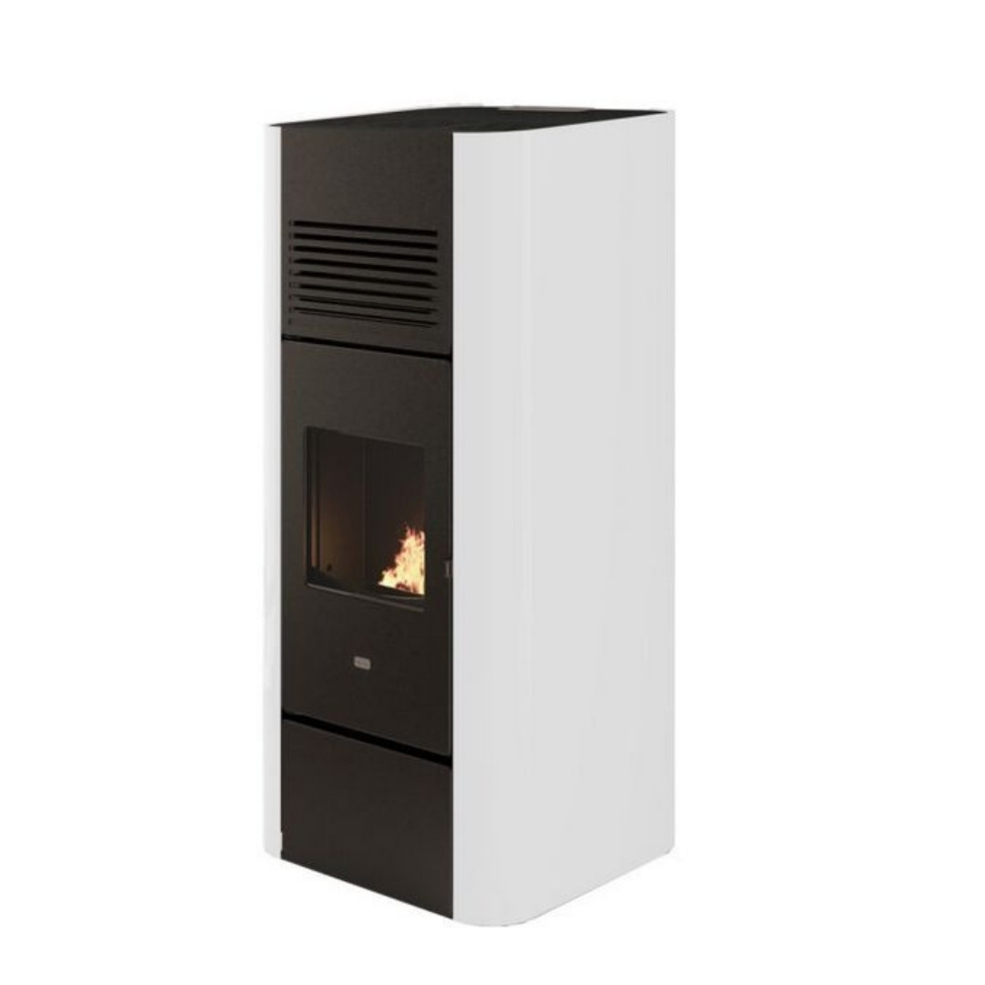 Poêle à granulés Adria design bicolore blanc et noir avec grilles de ventilation 15,4 kW