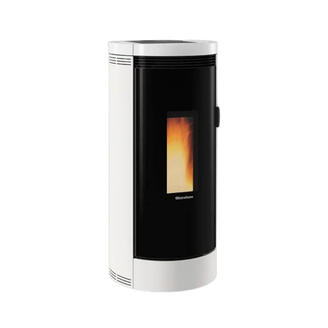 Poêle à granulés Debby Cx design bicolore blanc et noir avec vitre flamme, puissance 9 kW