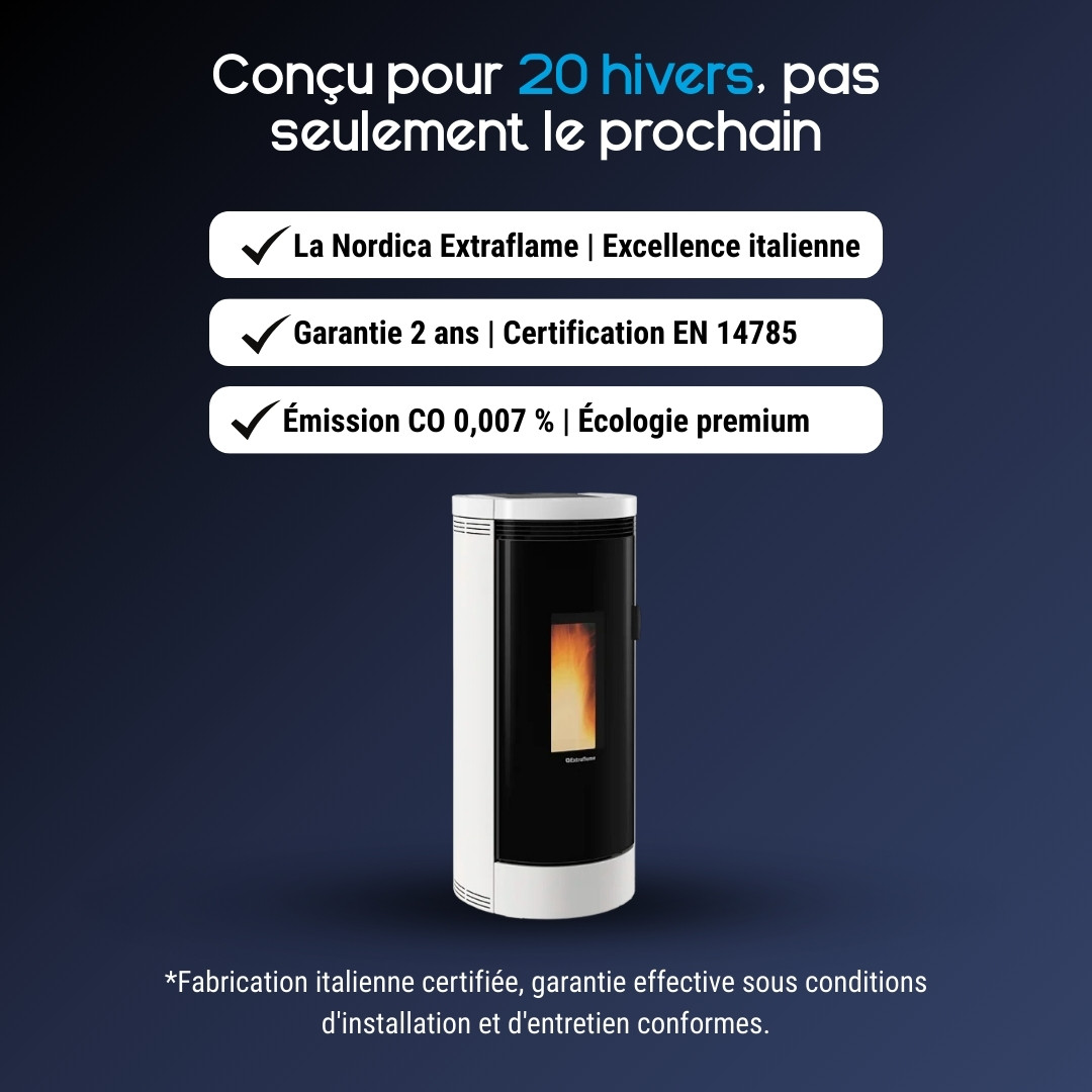 Poêle à granulés Debby Cx blanc et noir design cylindrique La Nordica Extraflame certification EN 14785