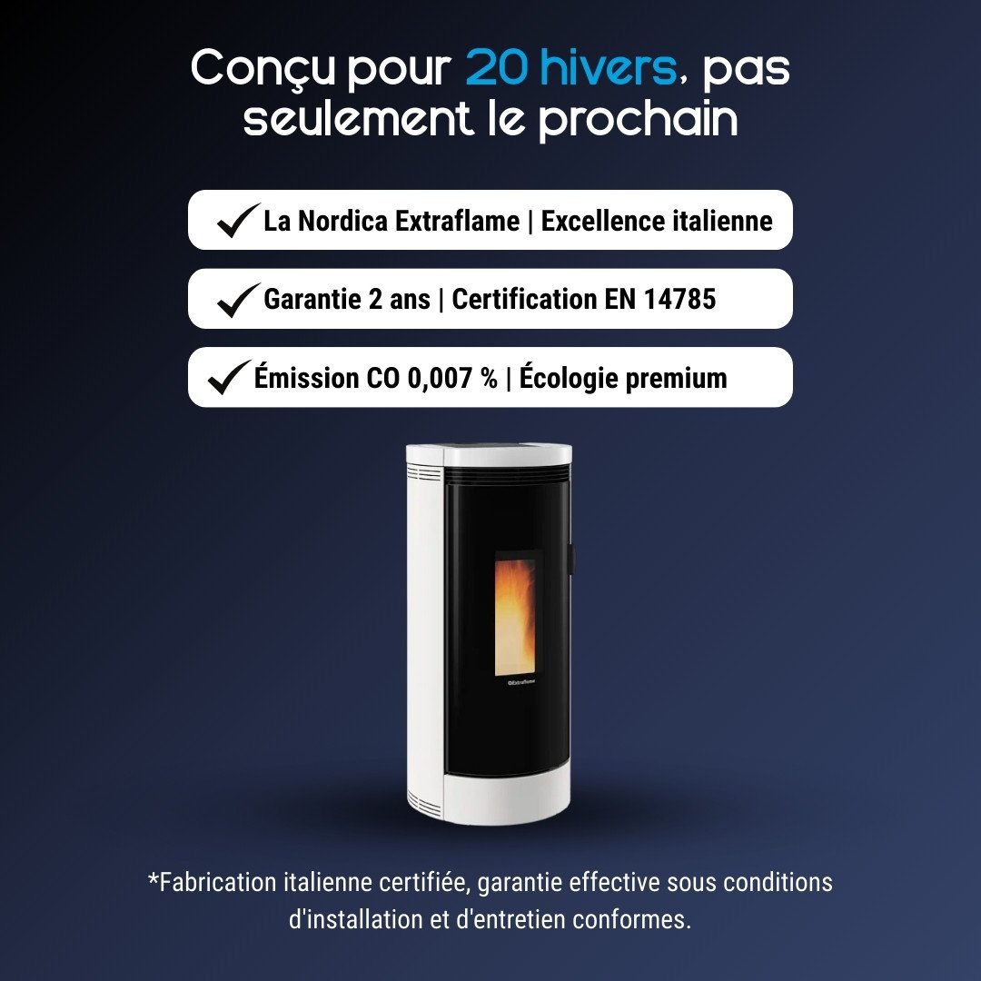 Poêle à granulés Debby Cx blanc et noir design cylindrique La Nordica Extraflame certification EN 14785