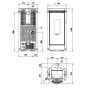Plan technique avec dimensions du poêle à granulés Debby Cx 9 kW, vues face, profil et dessus