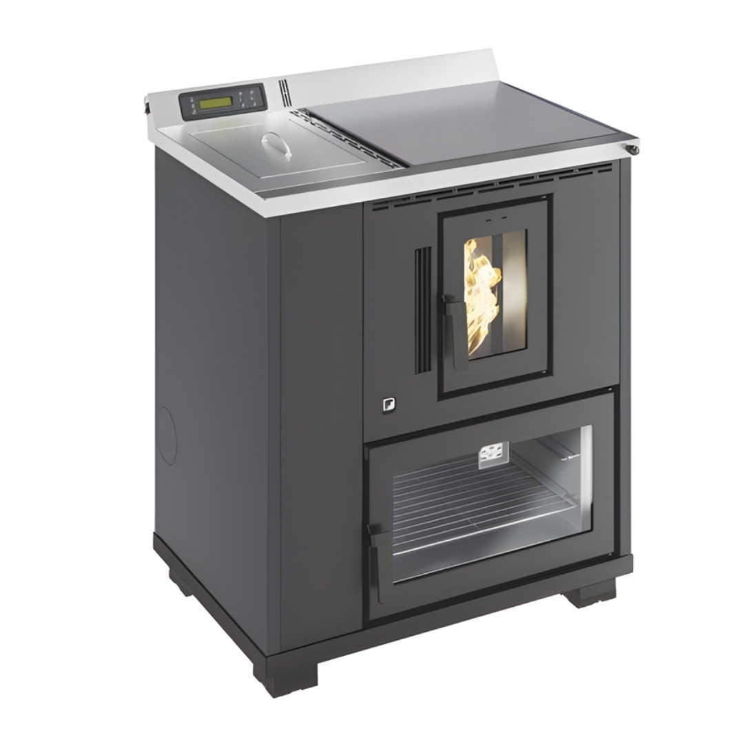 Cuisinière à pellets Desy 9 kW anthracite avec plaque de cuisson et panneau de commande numérique