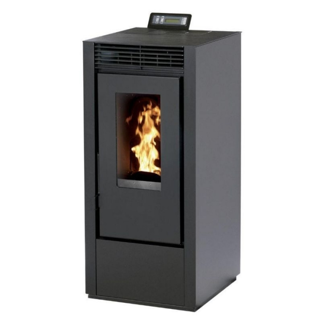 Poêle à granulés Marina 14C anthracite canalisable 13,5 kW avec vitre panoramique et panneau de commande