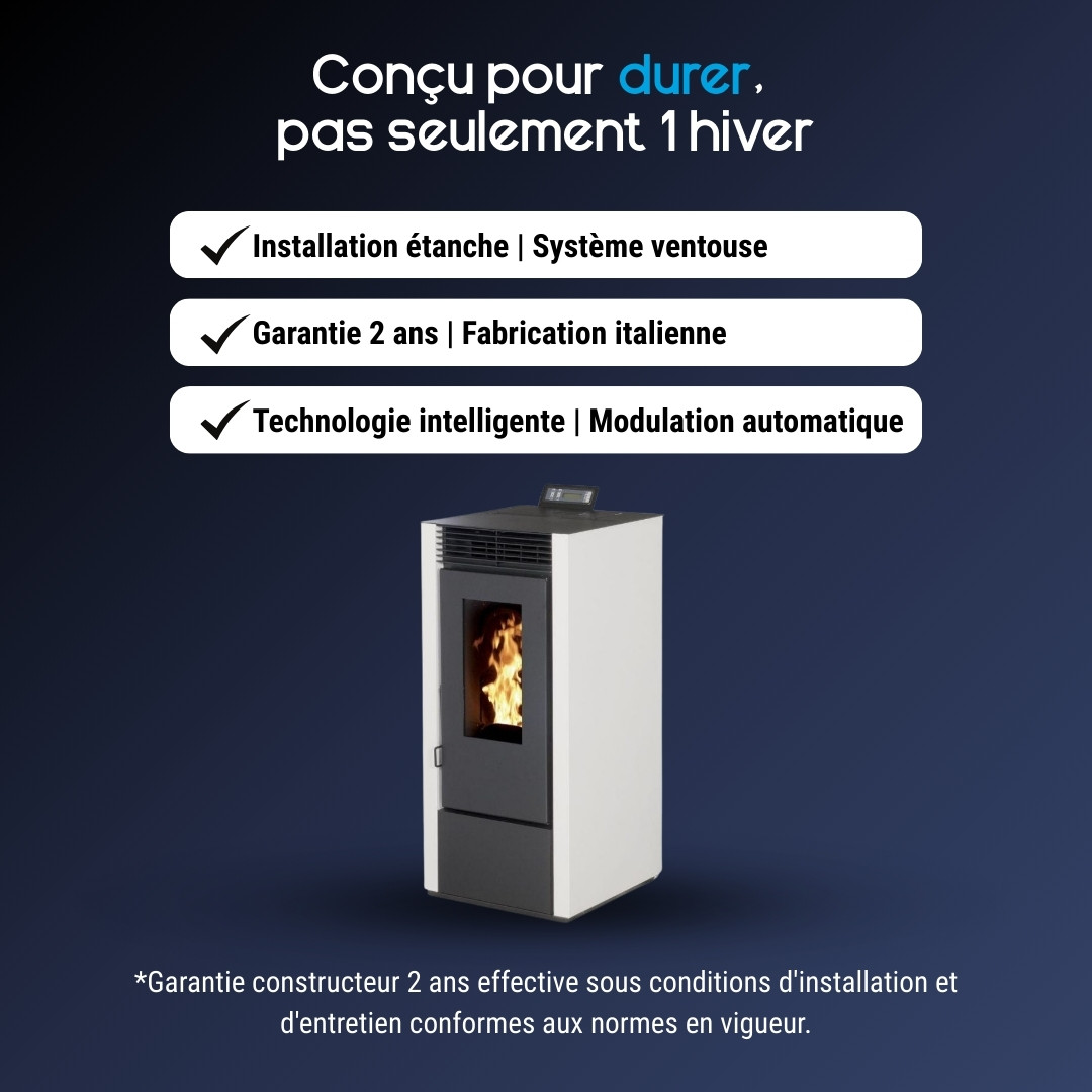 Poêle à granulés Marina 14C blanc et anthracite 13,5 kW étanche canalisable avec système ventouse