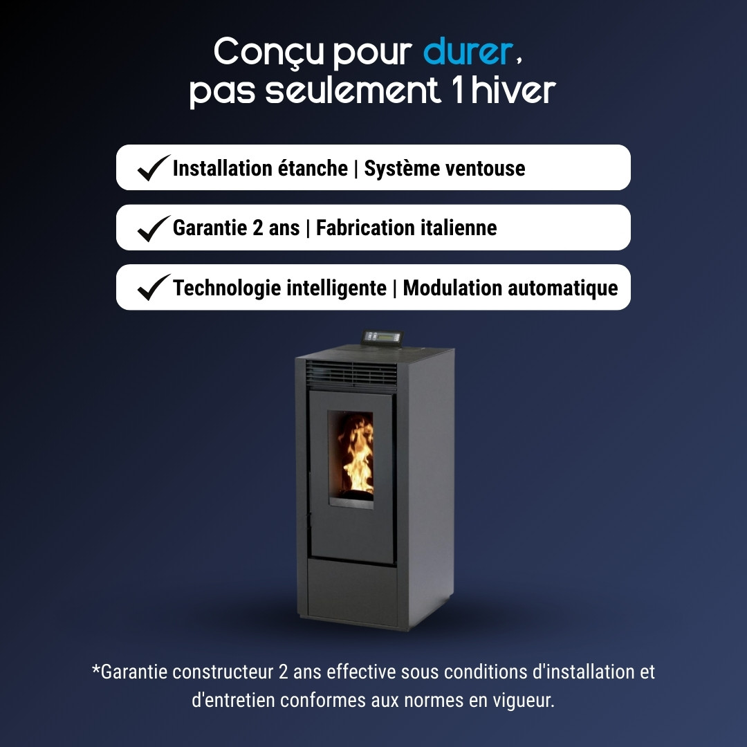 Poêle à granulés Marina 14C gris anthracite 13,5 kW étanche canalisable avec système ventouse